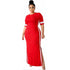 Side Split Plain Maxi Dresses With Contrast Bands #Red #Short Sleeve #Round Neck #Side Split